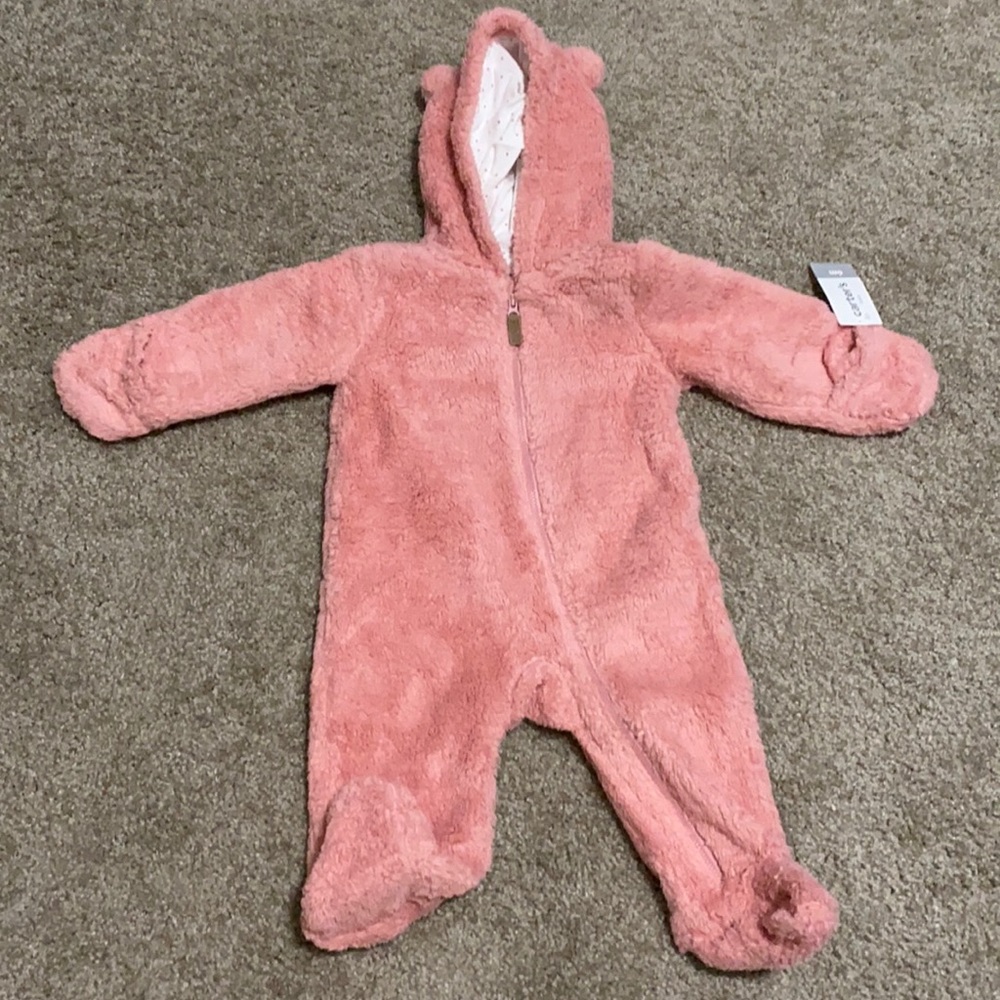 Fuzzy Pink Bear Winter Onesie